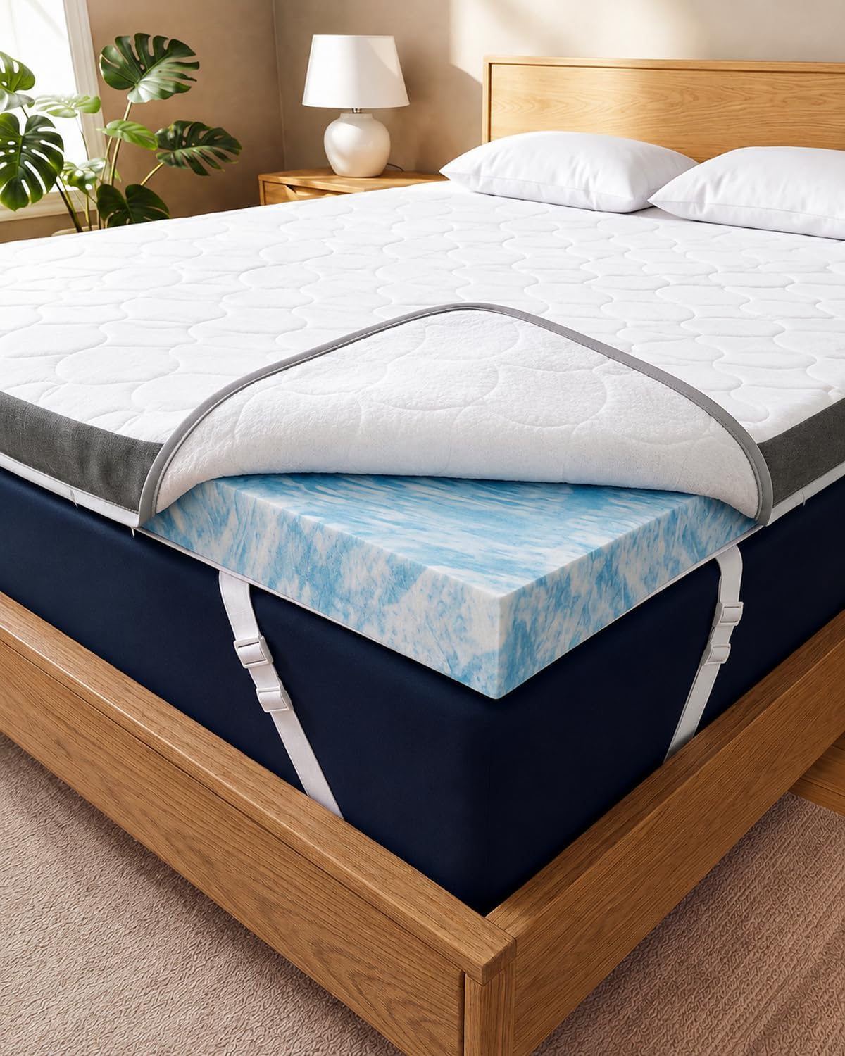 Mattress Topper Queen Size 3 Inch - Soft Cooling Gel Memory Foam Bed Pad