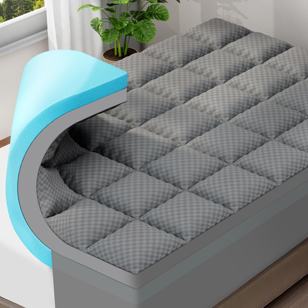 OLANLY 4 Inch Dual-Layer Mattress Topper, Gel Memory Foam, White