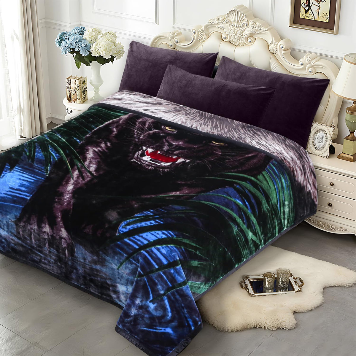 JYK Wolf Blanket Korean Style Queen Size Fleece Bed Blanket, 520GSM 2 Ply