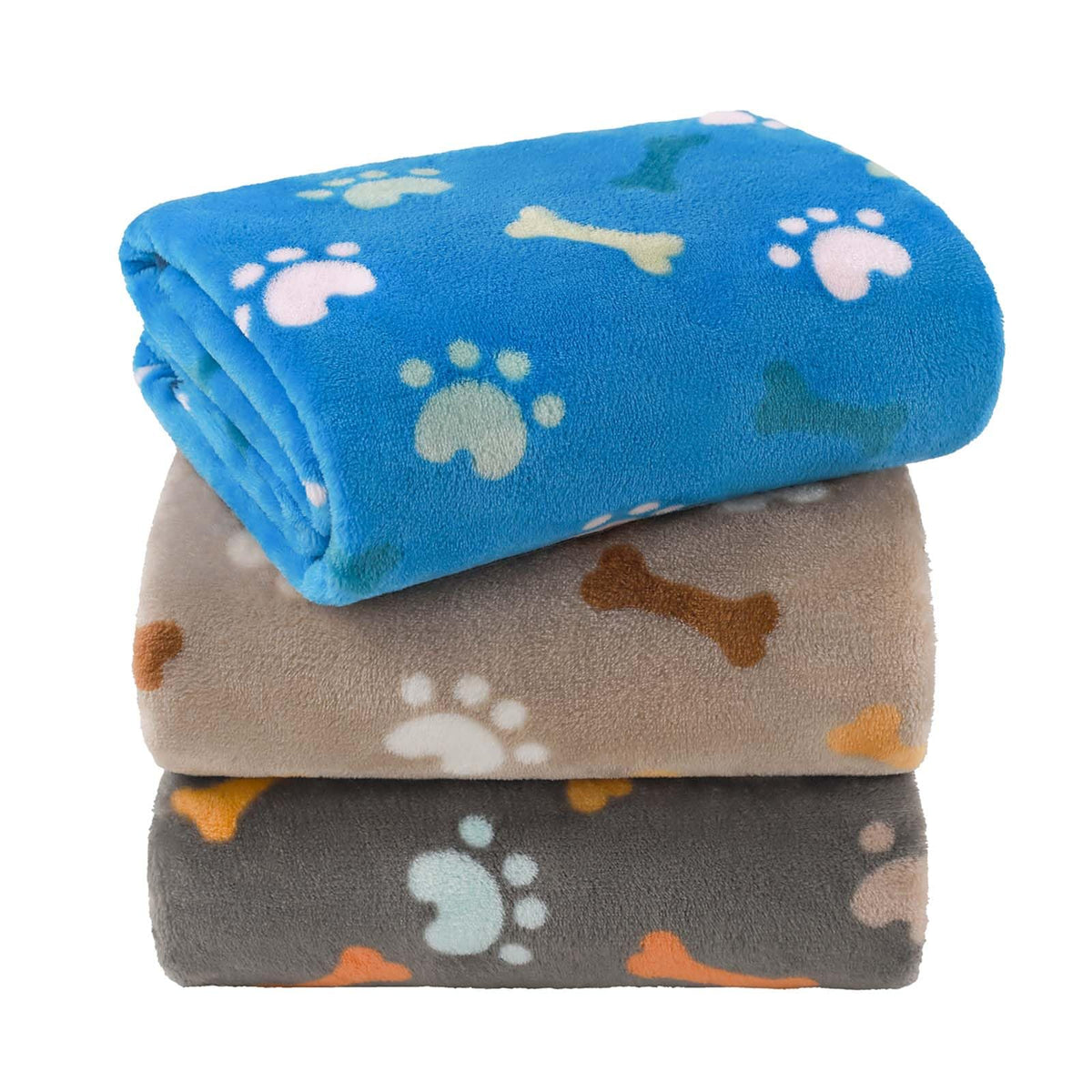 LINENLUX Dog Blankets 3-Pack, Super Soft Fluffy Fleece Pet Throw Warm