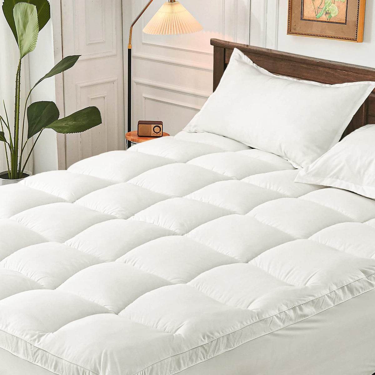 CYMULA Mattress Topper Queen Size - Extra Thick Cooling Mattress Pad Cover for Back Pain - Soft Mattress Protector Firm Bed Topper Pillow Top with 8-21 Inch Deep Pocket 3D Snow Down Alternative Fill