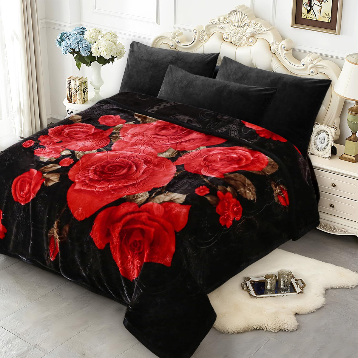JYK Wolf Blanket Korean Style Queen Size Fleece Bed Blanket, 520GSM 2 Ply
