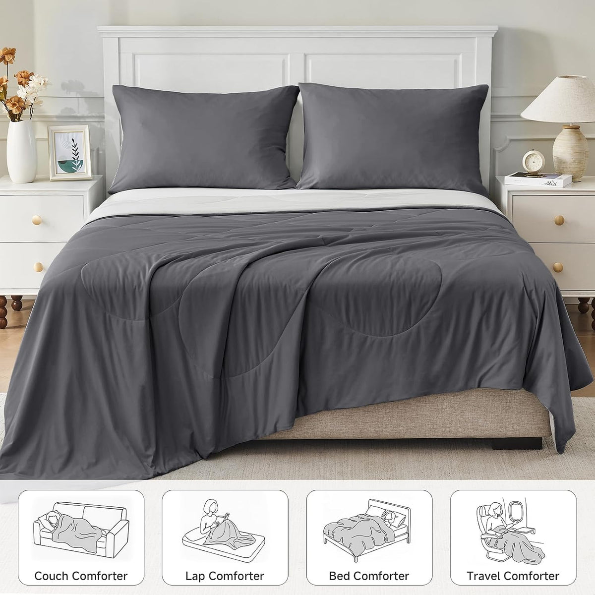 HOMFINE Cooling Comforter for Hot Sleepers Queen, Gray 90"x90"