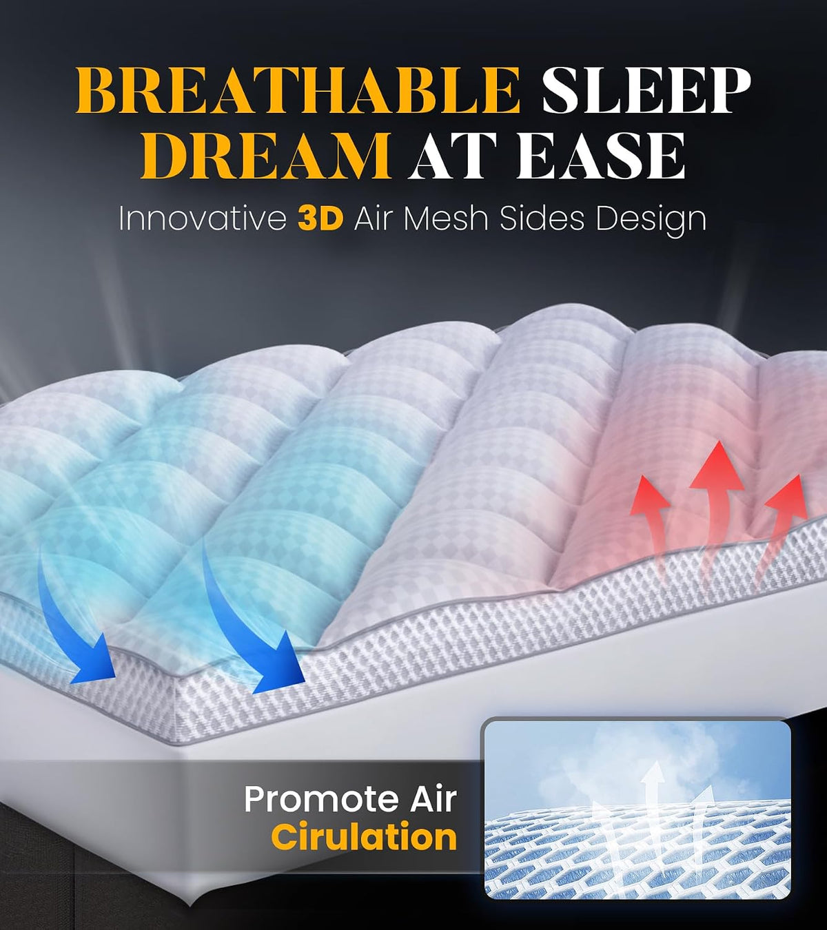 Milcabe Memory Foam Mattress Topper Super King for Back Pain, Extra Soft Pillow Top King Mattress Topper with 4X Support, Mattress Pad with Breathable Air Mesh Sides, 6-21'' Deep Pocket