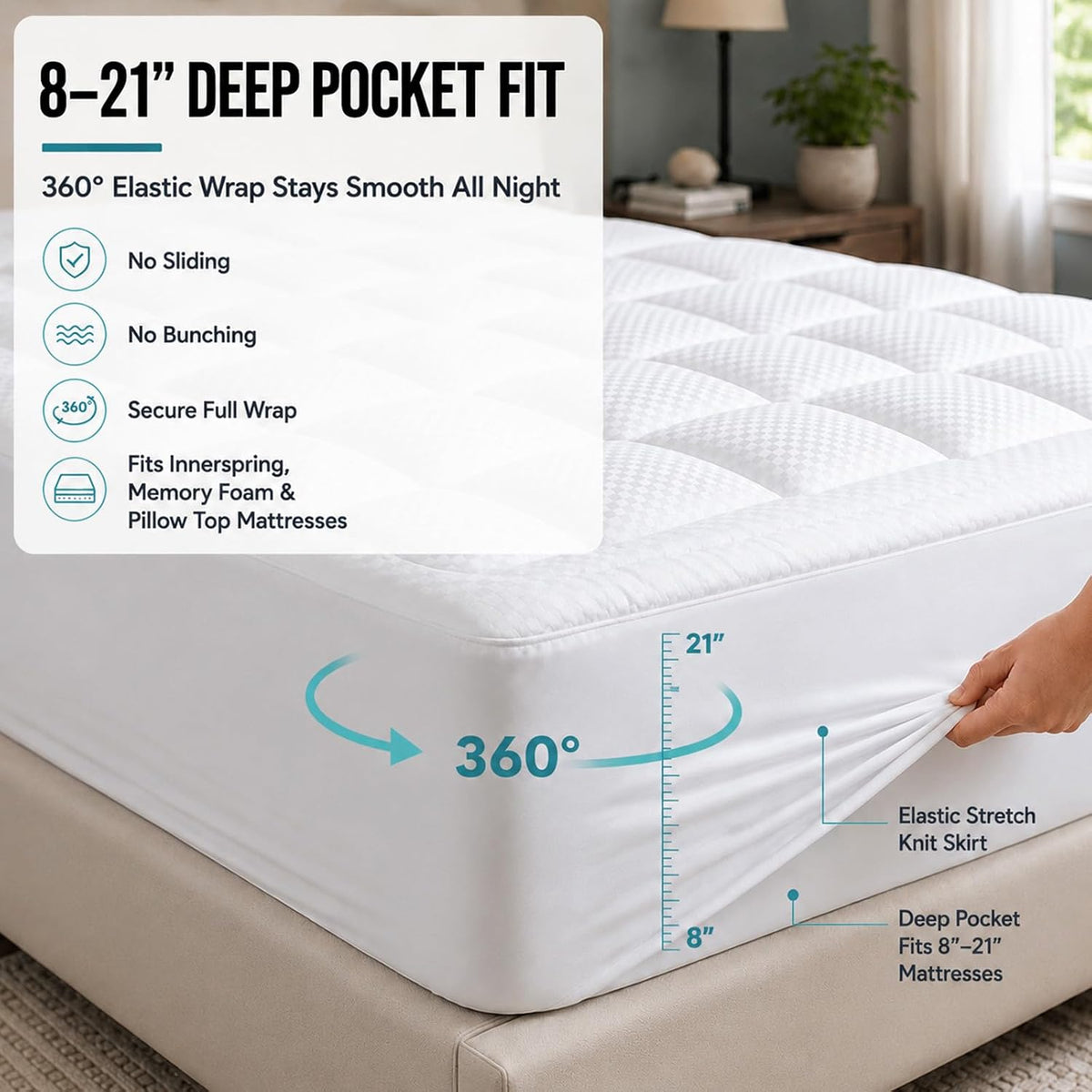 Full Mattress Pad Pillow Top, Deep Pocket Mattress Cover
