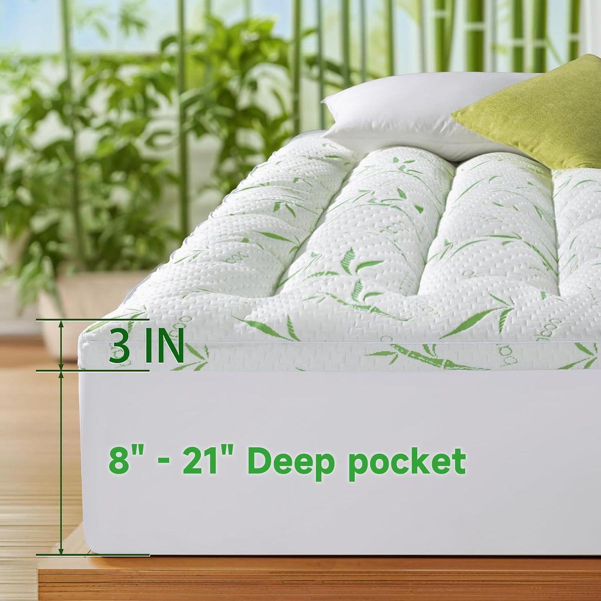 3 Inch Mattress Topper - Viscose Made from Bambu,Cooling Soft Pillow Top Mattress Pad Cover for Back Pain,Mattress Protector with 8-21 Inch Deep Pocket (King,78"x80")