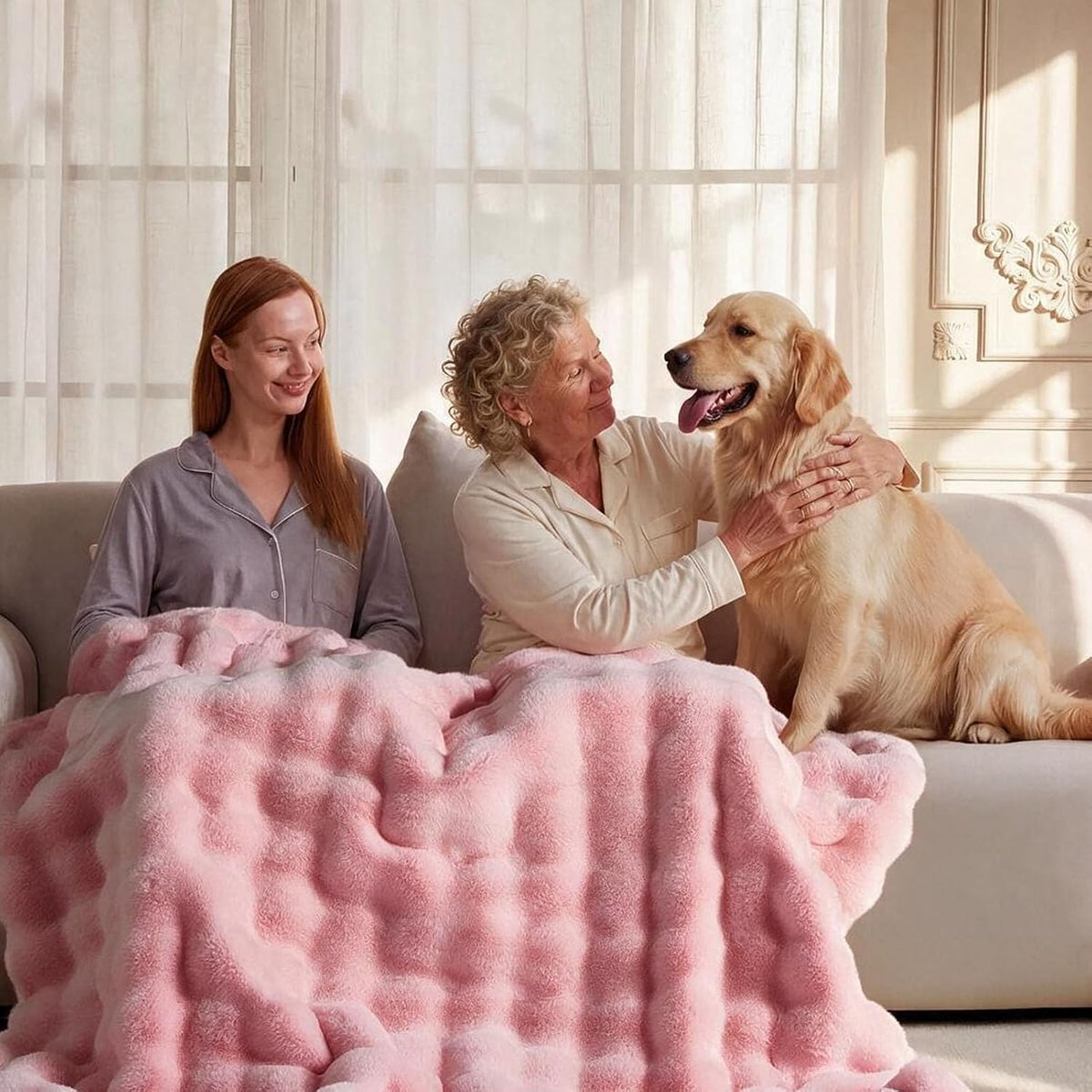 Pink Bubble Blanket Faux Fur Sherpa Throw (50x60 Inch)