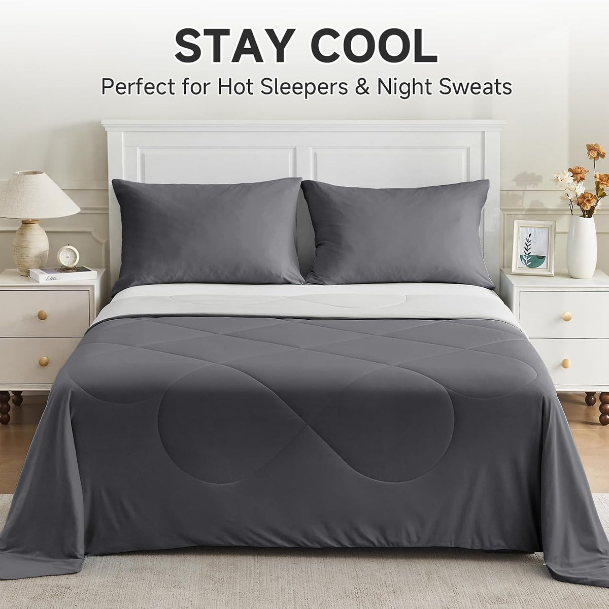 HOMFINE Cooling Comforter for Hot Sleepers Queen, Gray 90"x90"