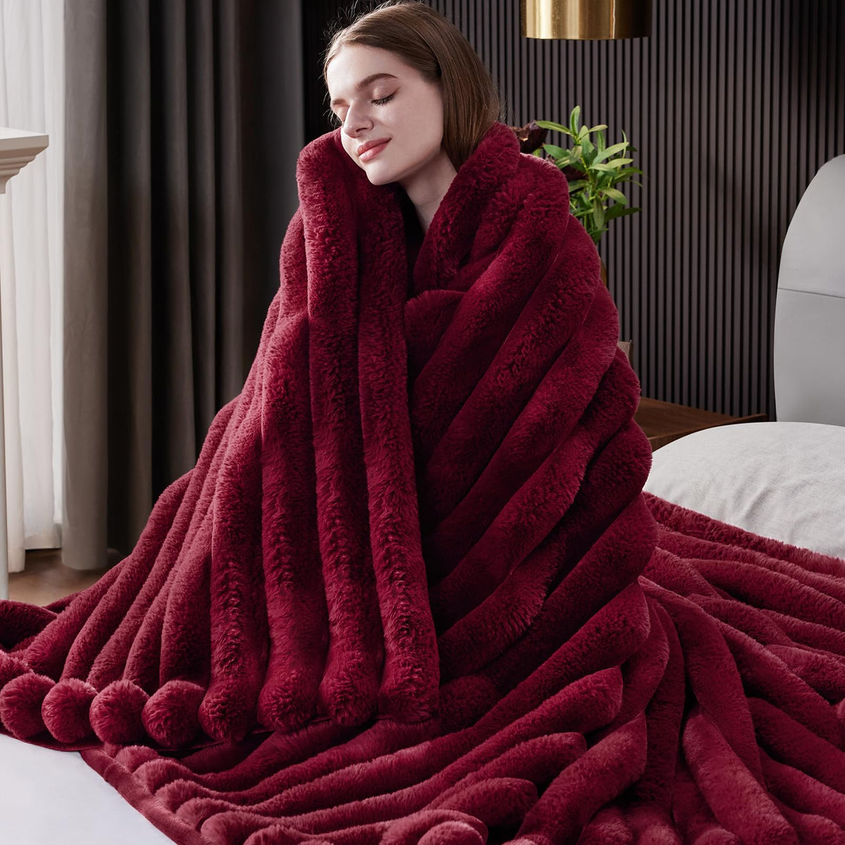 Faux Fur Throw Blanket, 1000GSM Thick Fluffy Fur Throw, 50"X70"