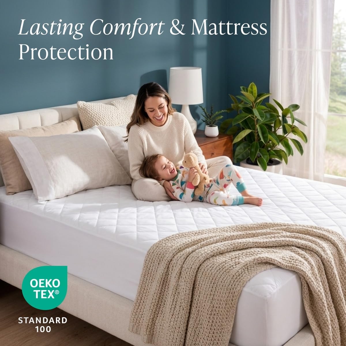 Bare Home Quilted Fitted Mattress Pad (Queen, White)