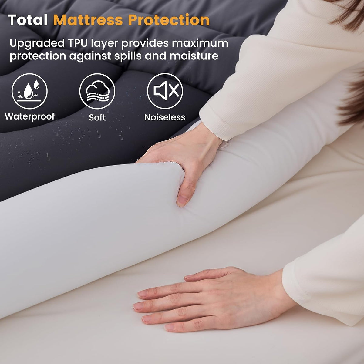 Waterproof Queen Mattress Pad, Noiseless Mattress Protector Queen Size