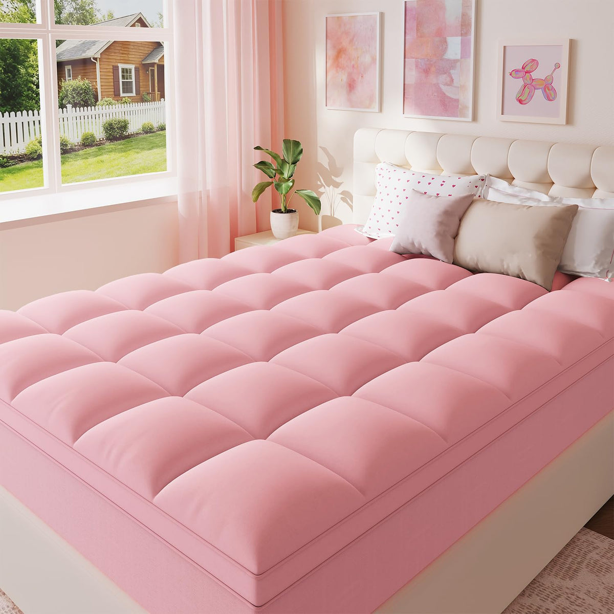 ELEMUSE Queen Mattress Topper, Extra Thick Pillow Top Mattress Pad Cover