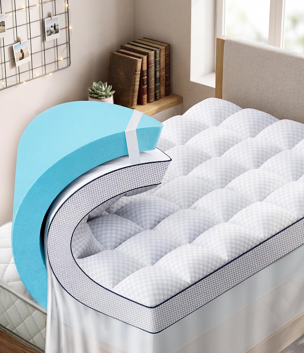 Queen 4 Inch Dual Layer Memory Foam Mattress Topper, Cooling Gel Pad