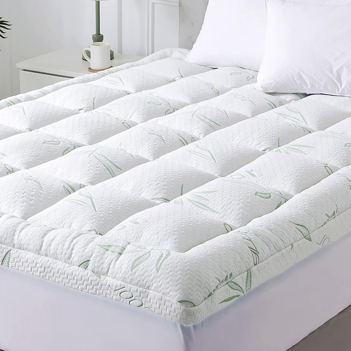 WhatsBedding Waterproof Mattress Topper Twin Size Cotton Top Down Alternative Filling Pillowtop Mattress Topper Cover-Fitted Quilted