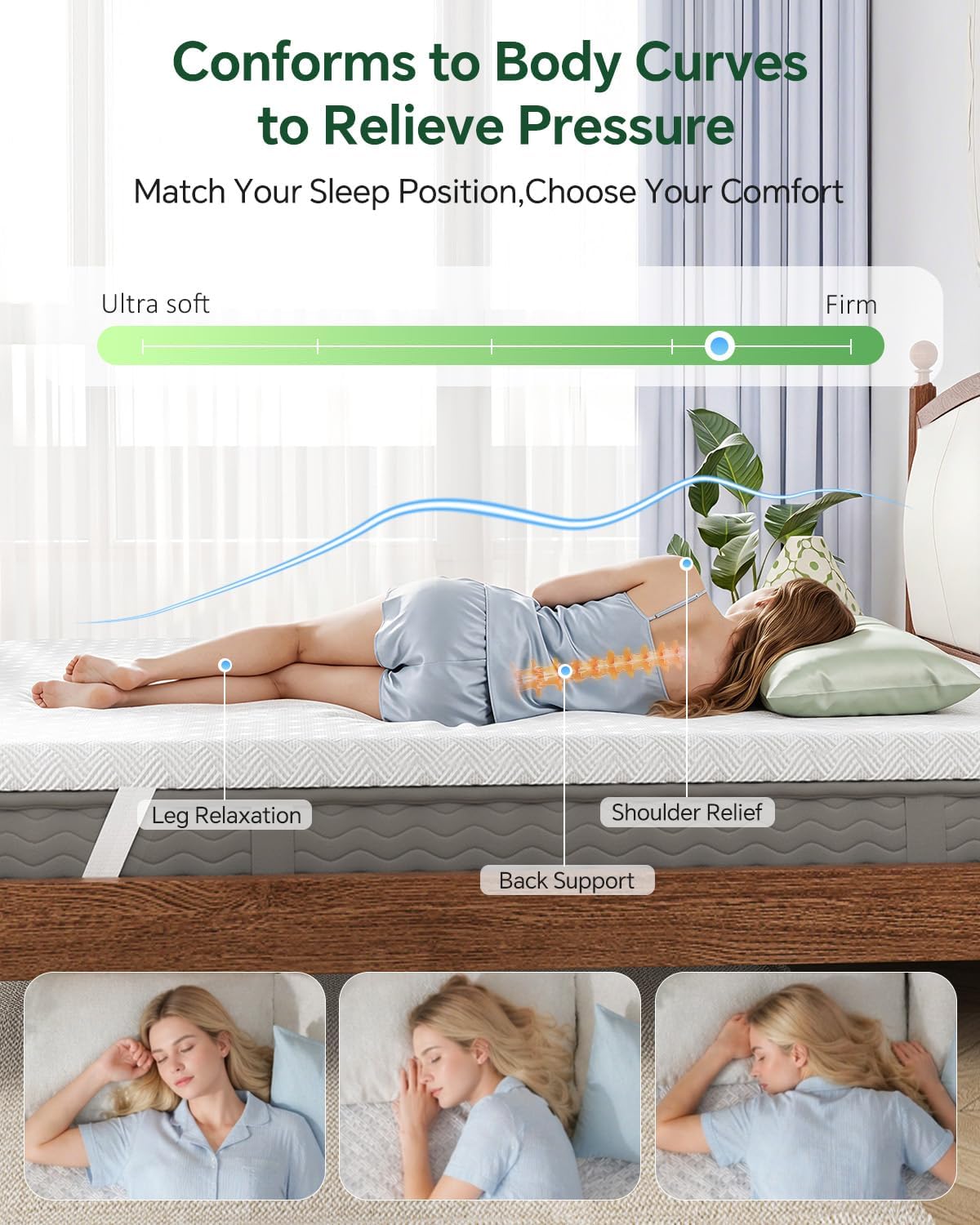 Queen Size Memory Foam Mattress Topper for Pressure Relief