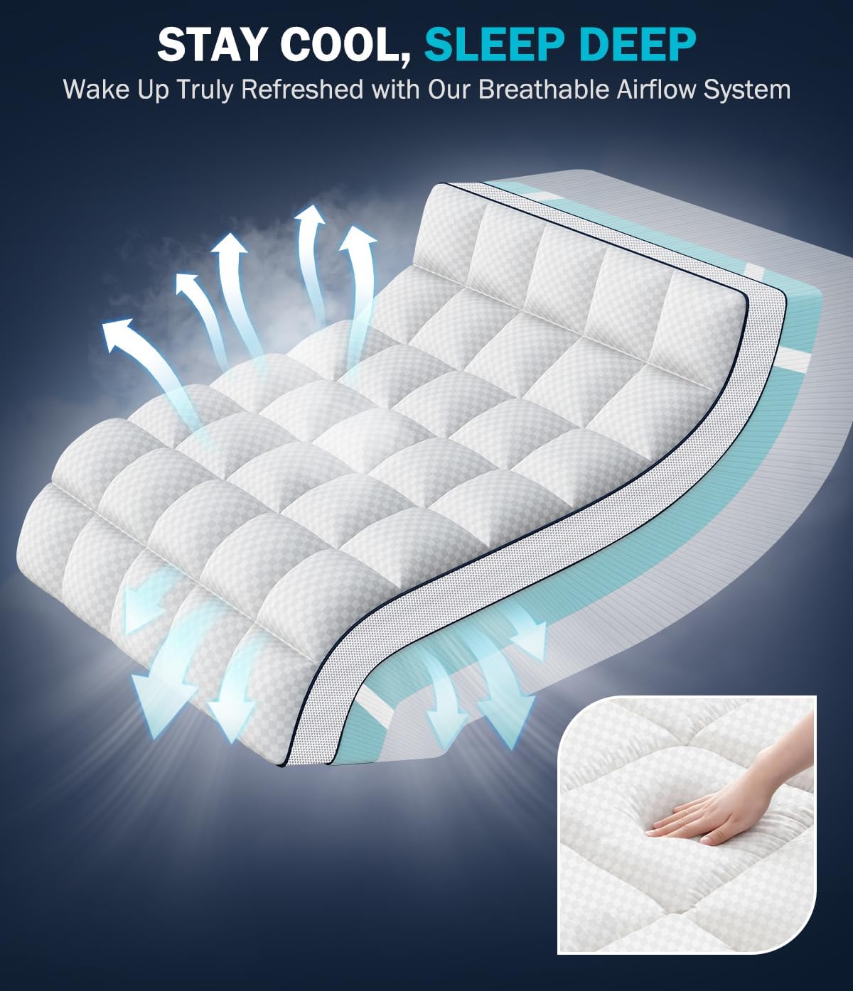 Queen 4 Inch Dual Layer Memory Foam Mattress Topper, Cooling Gel Pad