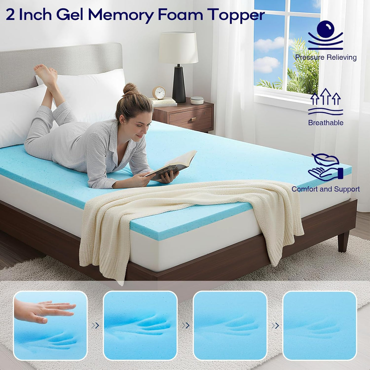 OLANLY 4 Inch Dual-Layer Mattress Topper, Gel Memory Foam, White