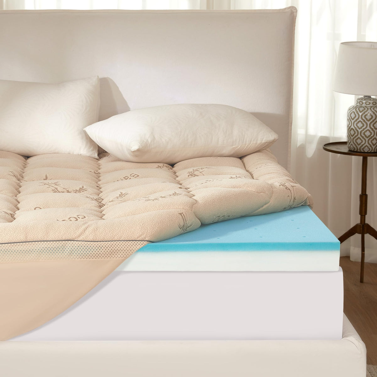 BEDLORE 4 Inch Dual Layer Memory Foam Mattress Topper Queen
