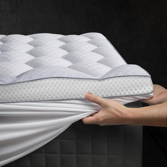Milcabe Memory Foam Mattress Topper Super King for Back Pain, Extra Soft Pillow Top King Mattress Topper with 4X Support, Mattress Pad with Breathable Air Mesh Sides, 6-21'' Deep Pocket