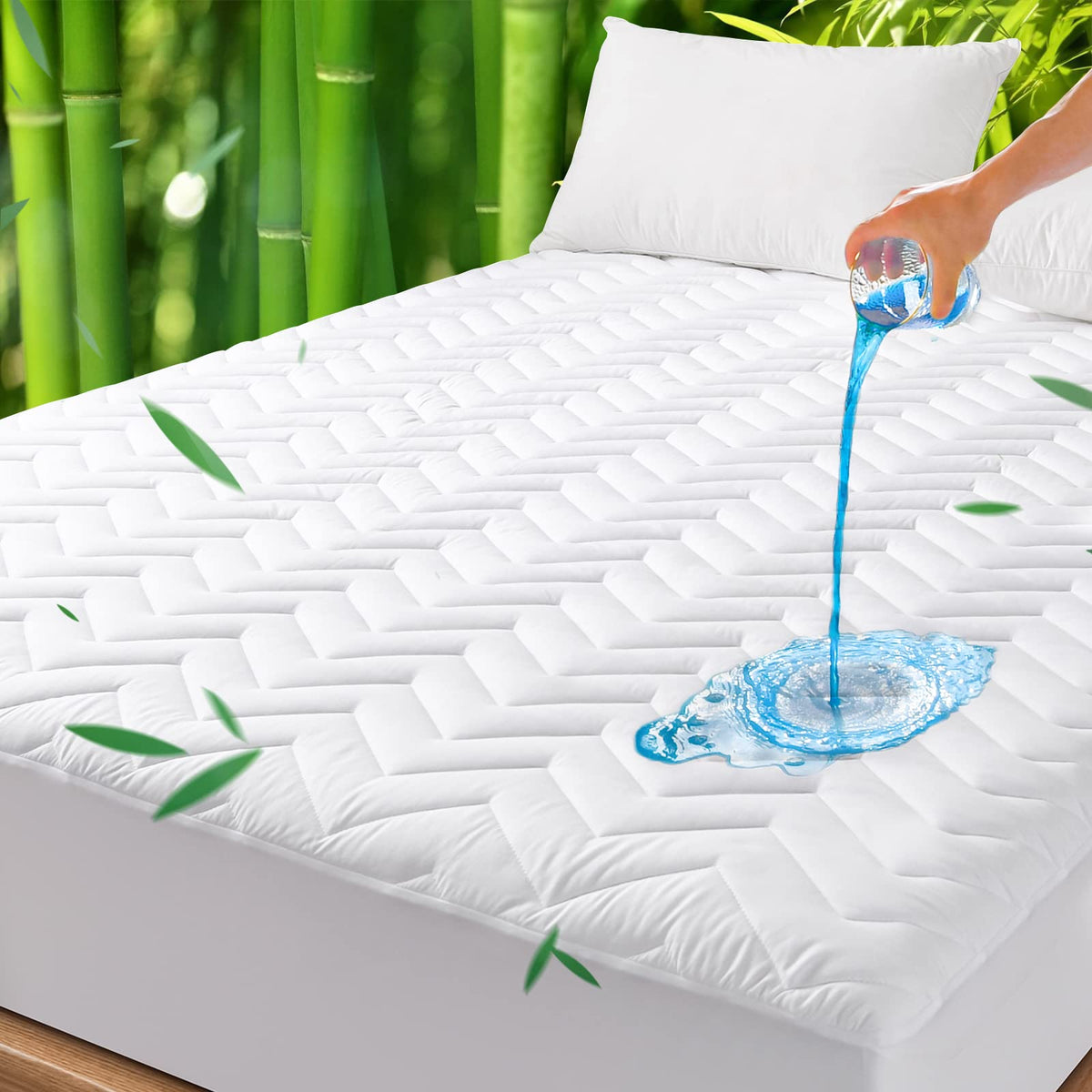 UNILIBRA Twin Size Mattress Pad Cooling Rayon from Bamboo, Quilted Fitted Mattress Protector Pillow Top Single Mattress Cover with Deep Pocket Up to 19 Inches, Ultra Soft Filling Mattress Topper