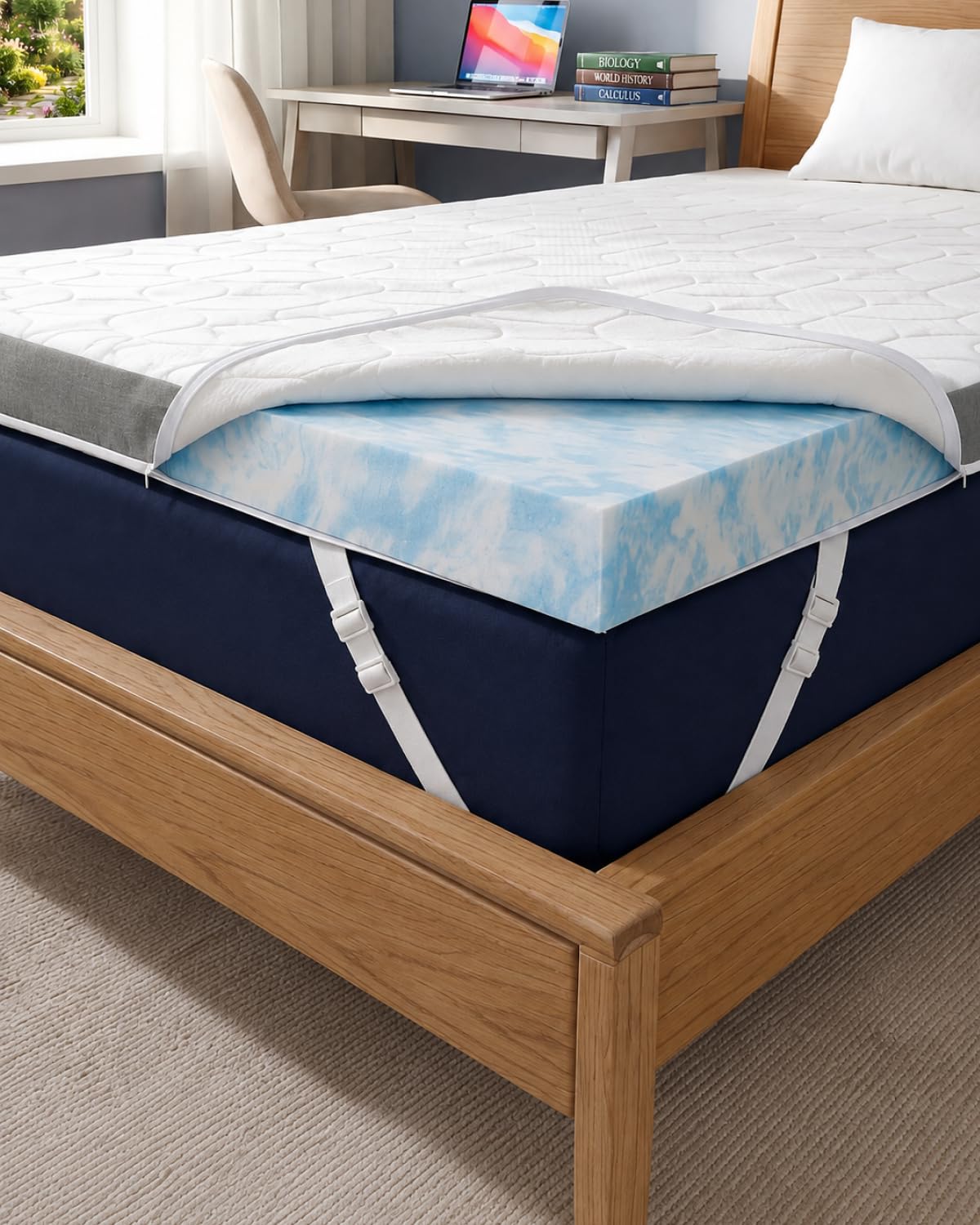 Mattress Topper Queen Size 3 Inch - Soft Cooling Gel Memory Foam Bed Pad