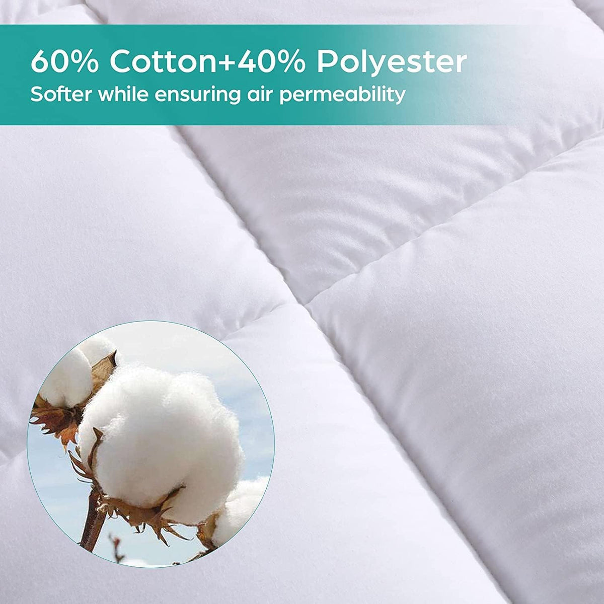 WhatsBedding Waterproof Mattress Topper Twin Size Cotton Top Down Alternative Filling Pillowtop Mattress Topper Cover-Fitted Quilted