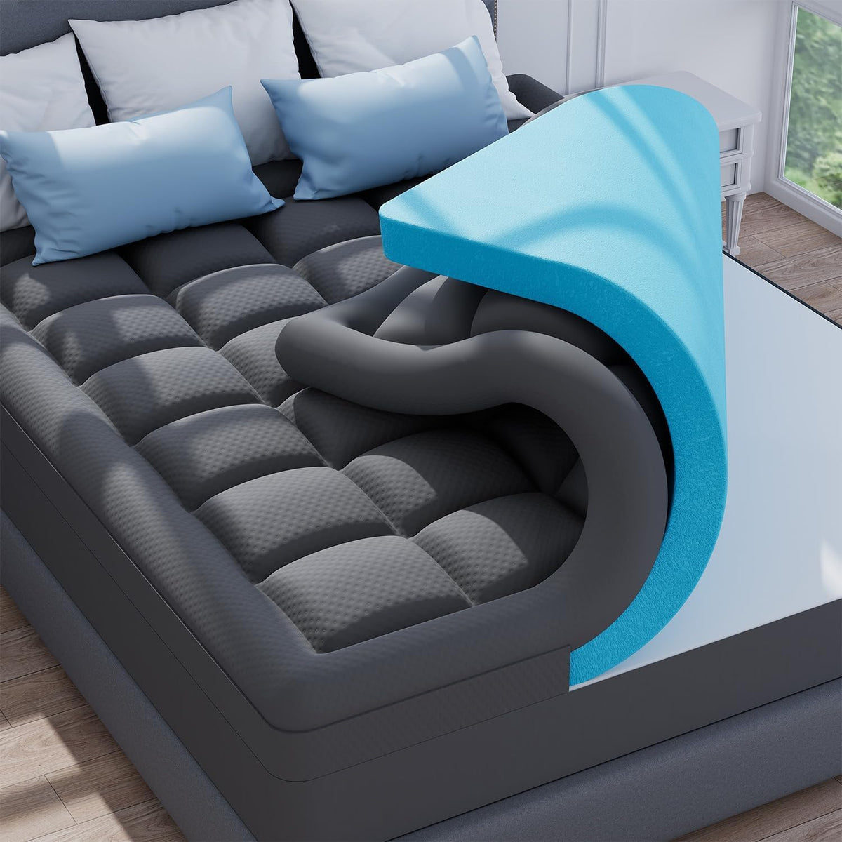 ELEMUSE 3 Inch Queen Dual Layer Memory Foam Mattress Topper with Pillowtop