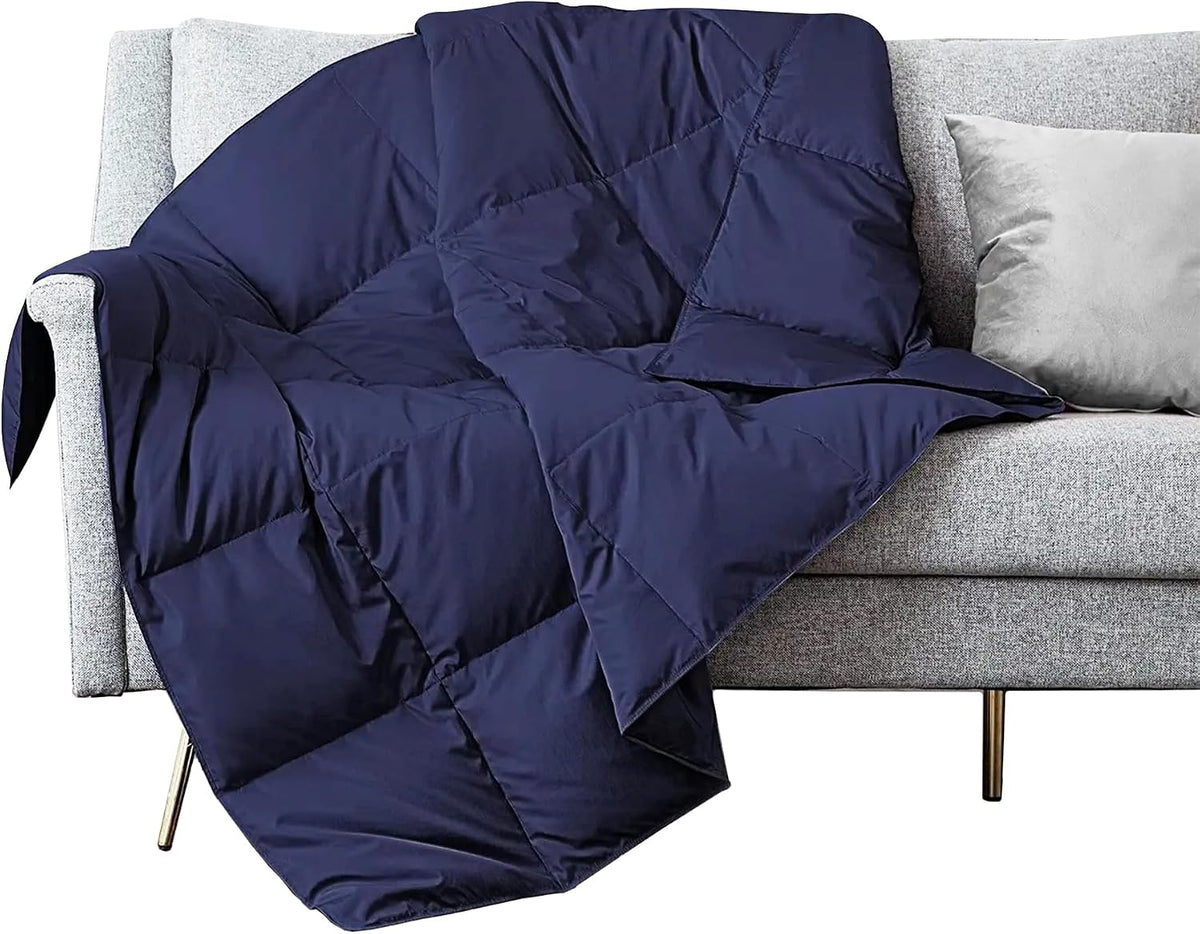 puredown® Soft Feather Down Throw Blanket Lightweight Packable Couch Throw for Indoor and Outdoor Use, Throw 50"X70", Navy