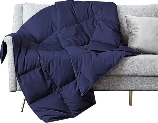 puredown® Soft Feather Down Throw Blanket Lightweight Packable Couch Throw for Indoor and Outdoor Use, Throw 50"X70", Navy