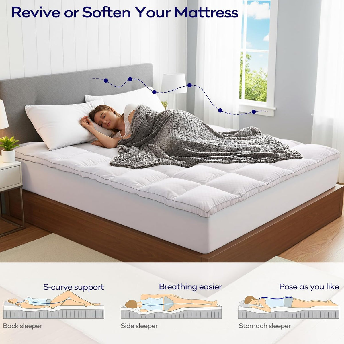 OLANLY 4 Inch Dual-Layer Mattress Topper, Gel Memory Foam, White