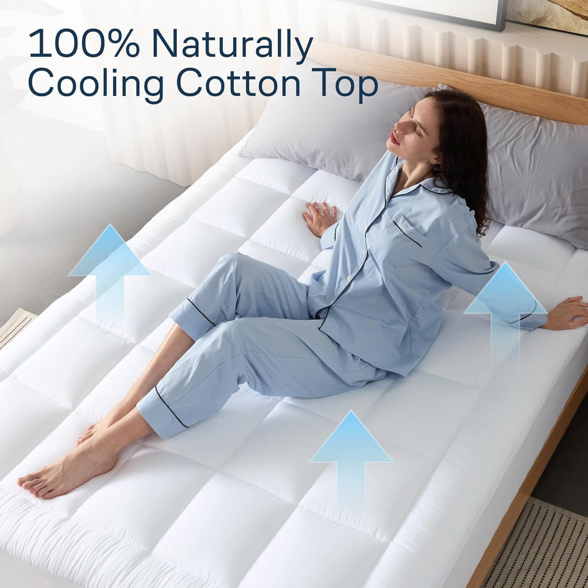 Niagara Sleep Solution 100% Cotton Top Queen Size Mattress Pad, Pillow Top