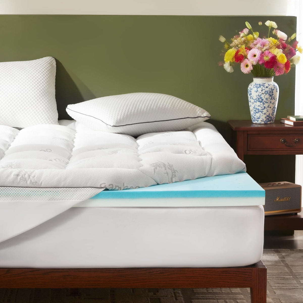 BEDLORE 4 Inch Dual Layer Memory Foam Mattress Topper Queen