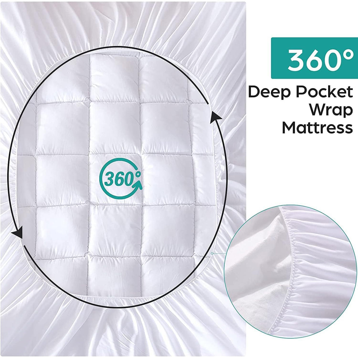 WhatsBedding Waterproof Mattress Topper Twin Size Cotton Top Down Alternative Filling Pillowtop Mattress Topper Cover-Fitted Quilted