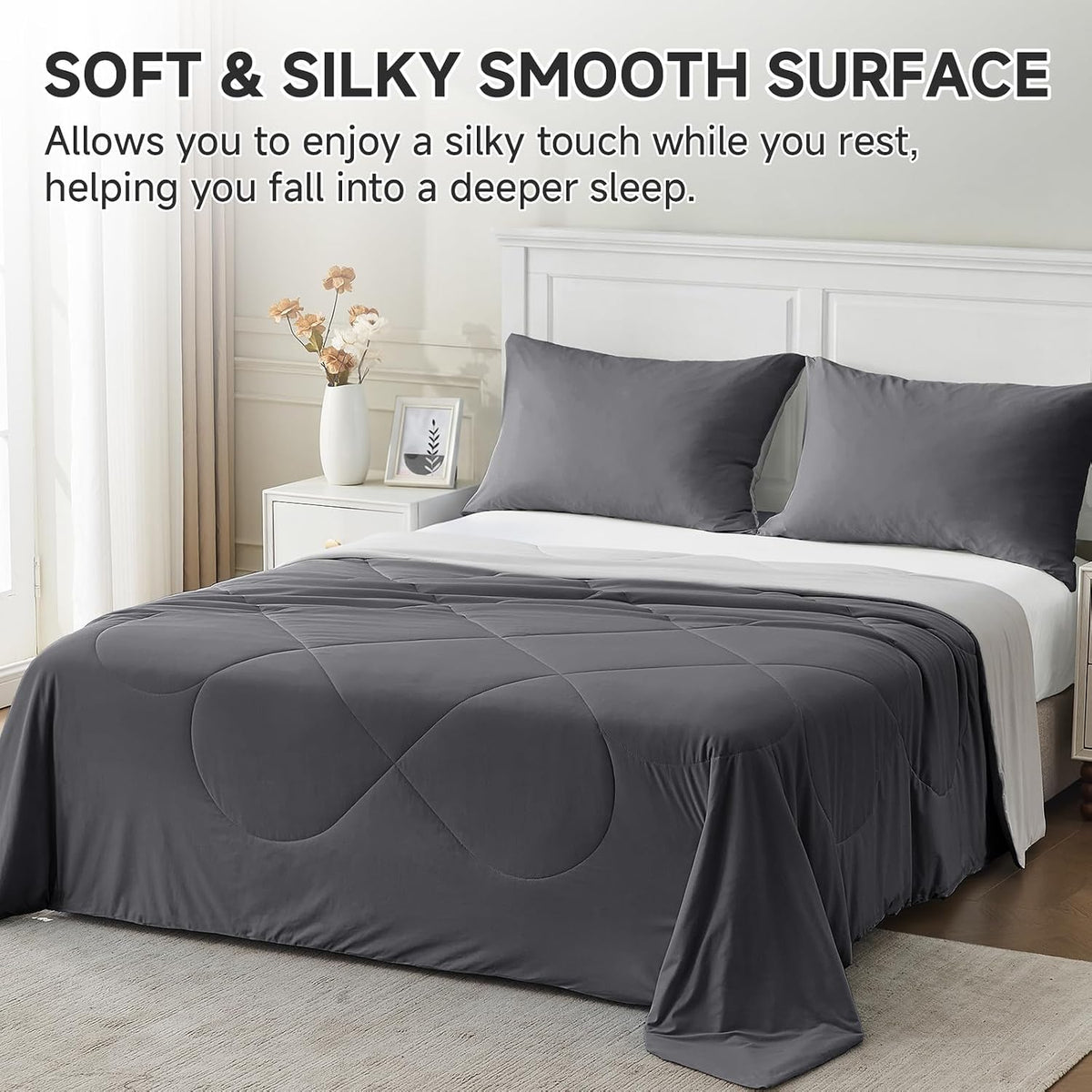 HOMFINE Cooling Comforter for Hot Sleepers Queen, Gray 90"x90"