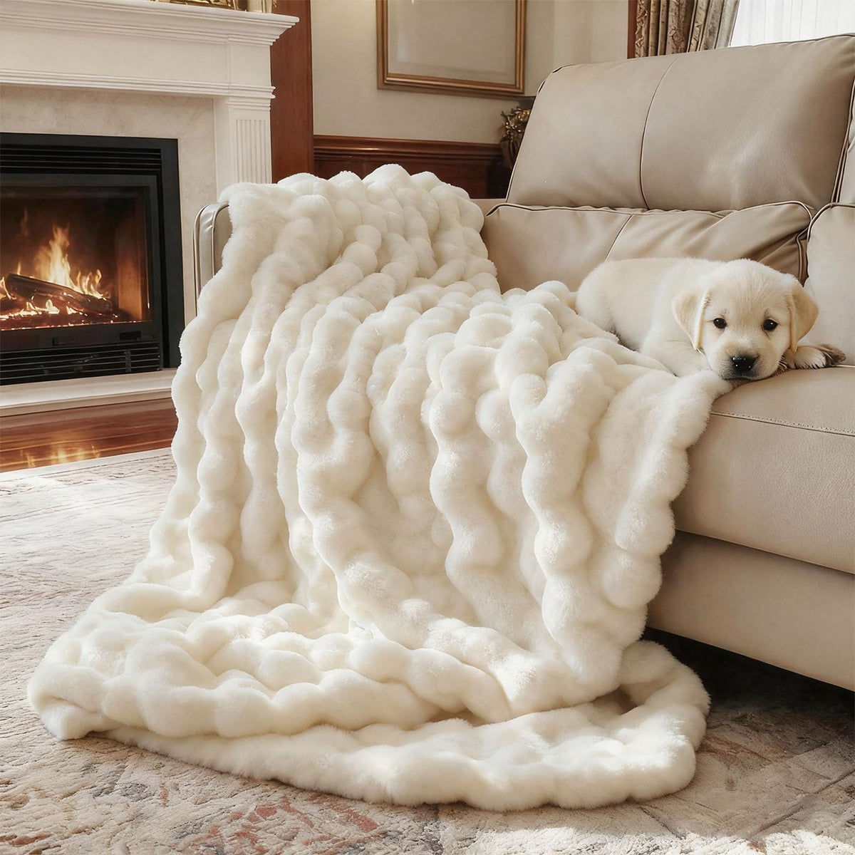 Pink Bubble Blanket Faux Fur Sherpa Throw (50x60 Inch)
