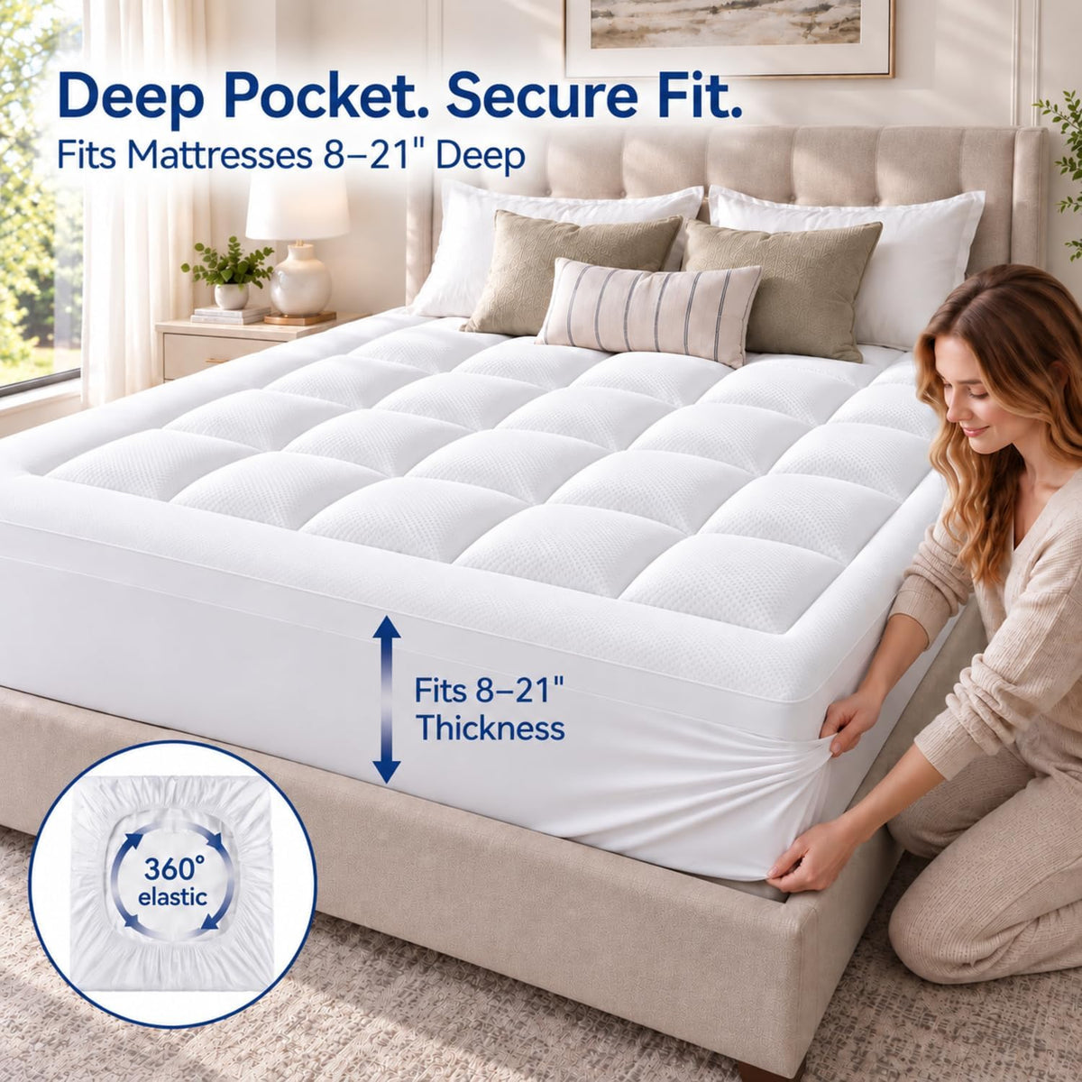ELEMUSE 3 Inch Queen Dual Layer Memory Foam Mattress Topper with Pillowtop