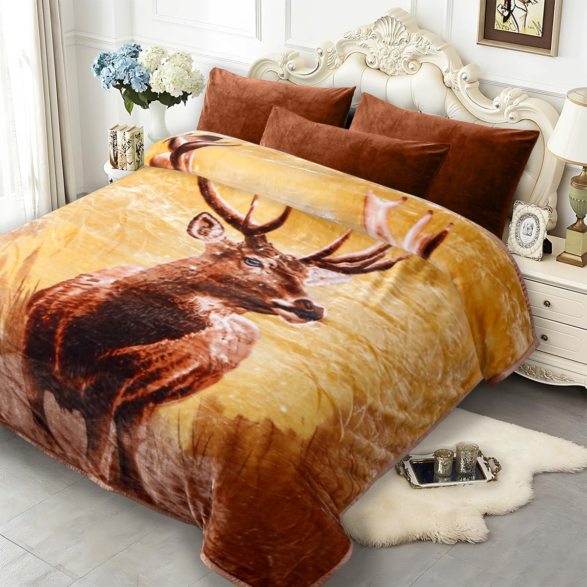 JYK Wolf Blanket Korean Style Queen Size Fleece Bed Blanket, 520GSM 2 Ply