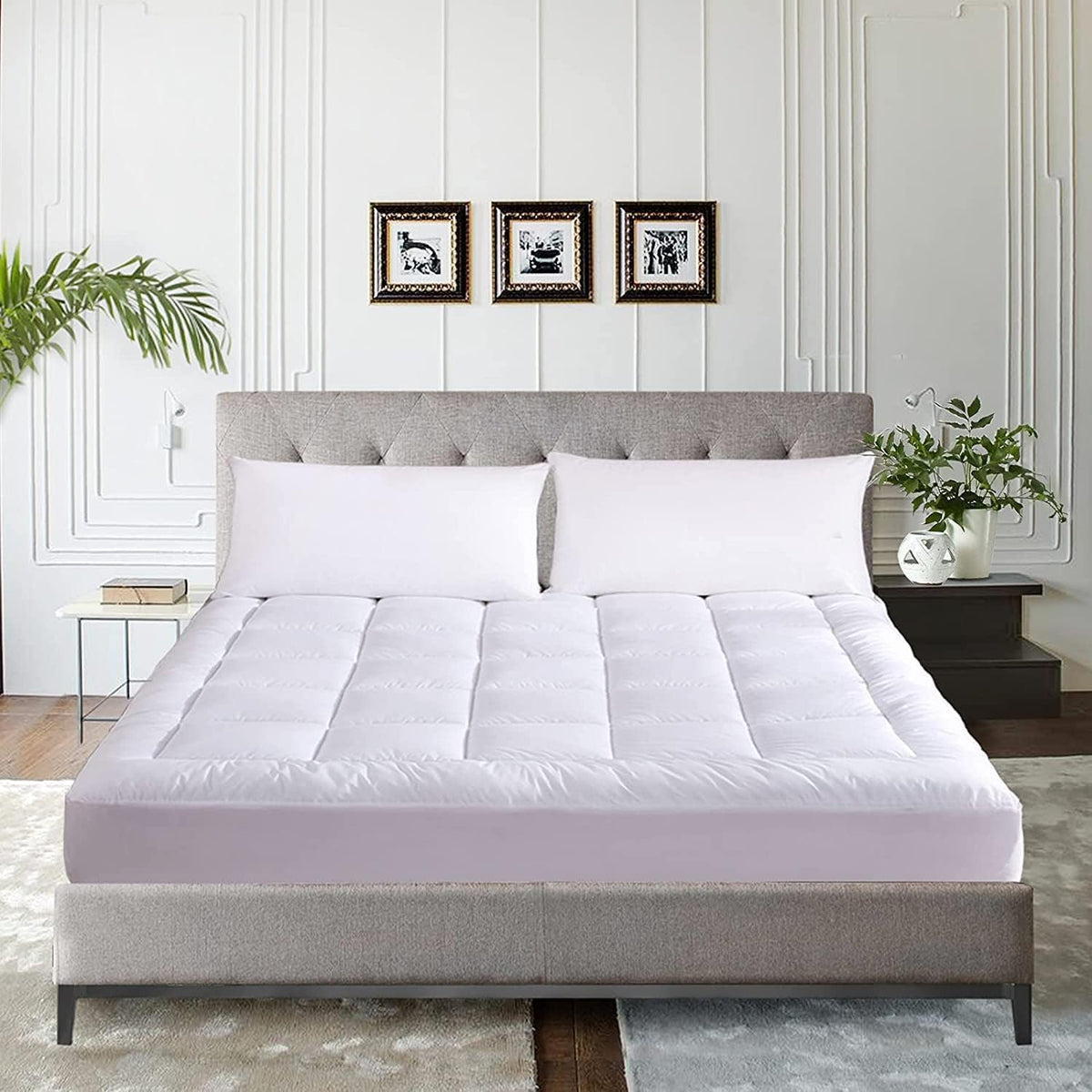 WhatsBedding Waterproof Mattress Topper Twin Size Cotton Top Down Alternative Filling Pillowtop Mattress Topper Cover-Fitted Quilted
