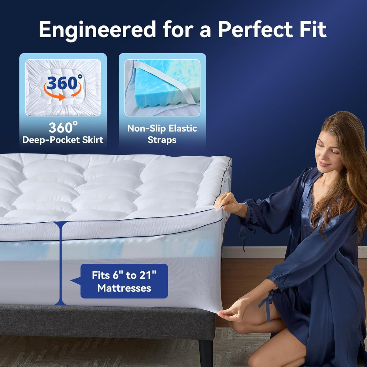 Queen Mattress Topper 4 Inch Dual Layer Cooling Memory Foam & Pillow Top