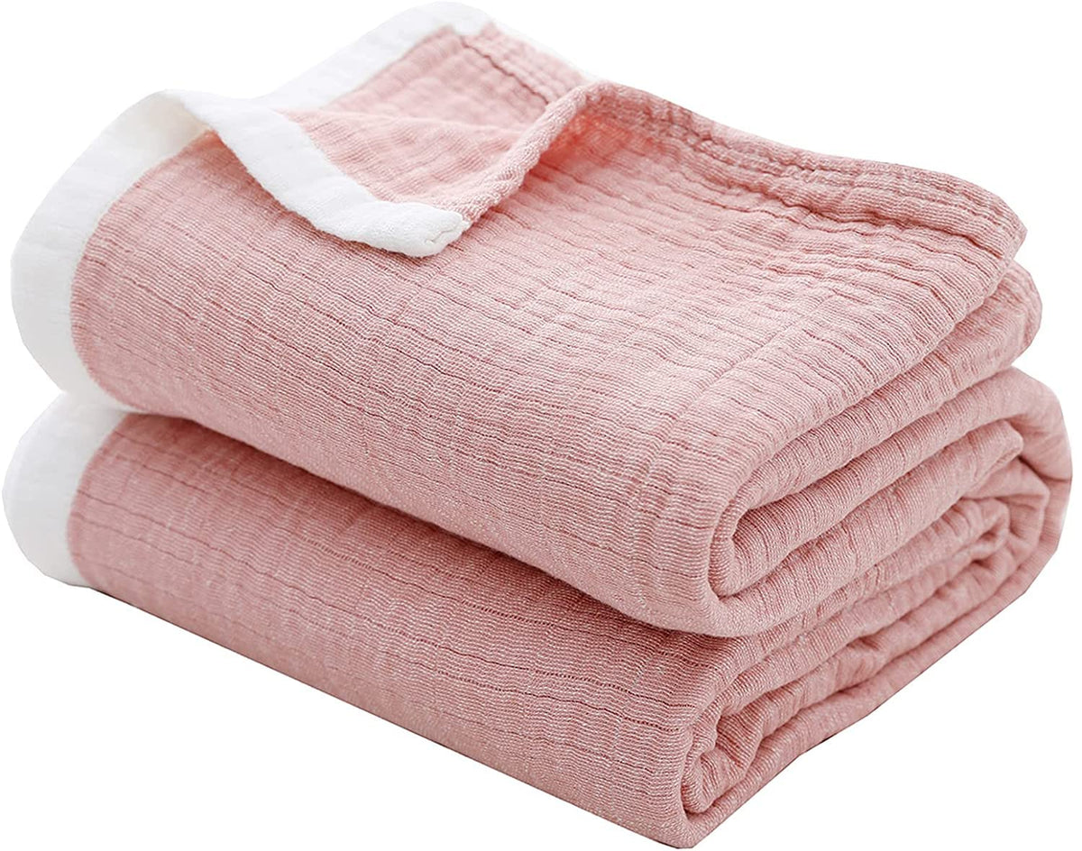 SE SOFTEXLY Muslin Throw Blanket, 4-Layer Dyed Yarn, 80”x90”, Denim Blue