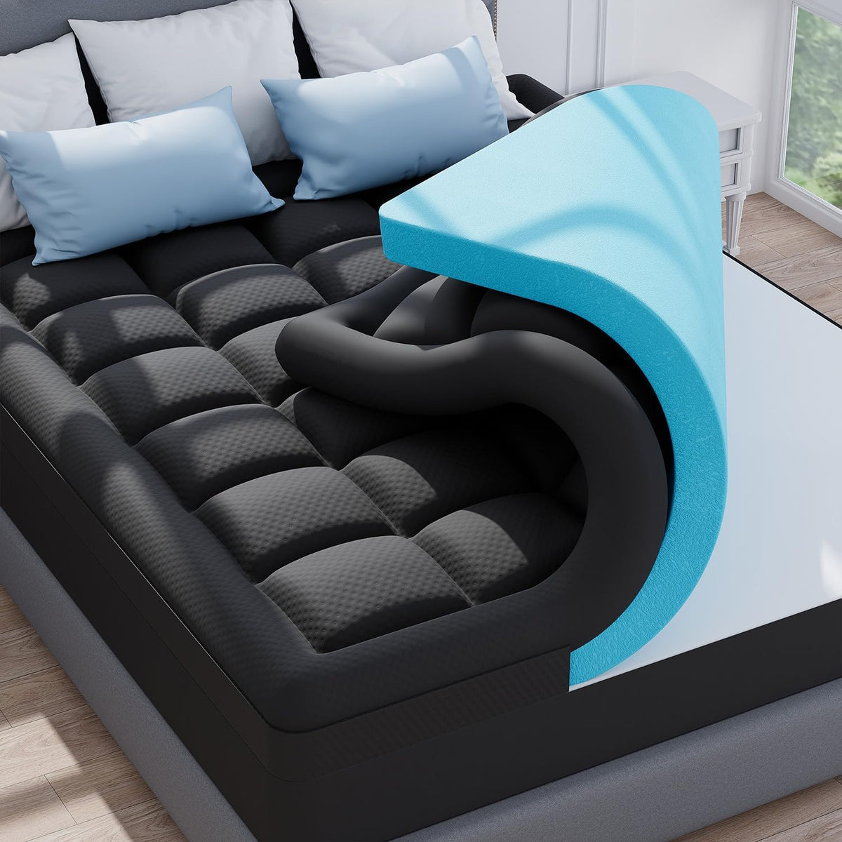 ELEMUSE 3 Inch Queen Dual Layer Memory Foam Mattress Topper with Pillowtop