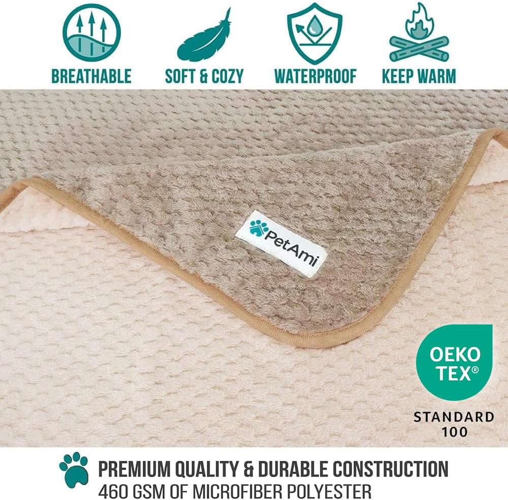PetAmi Waterproof Dog Blanket, Leakproof Puppy Blanket, 29x40 Taupe Beige