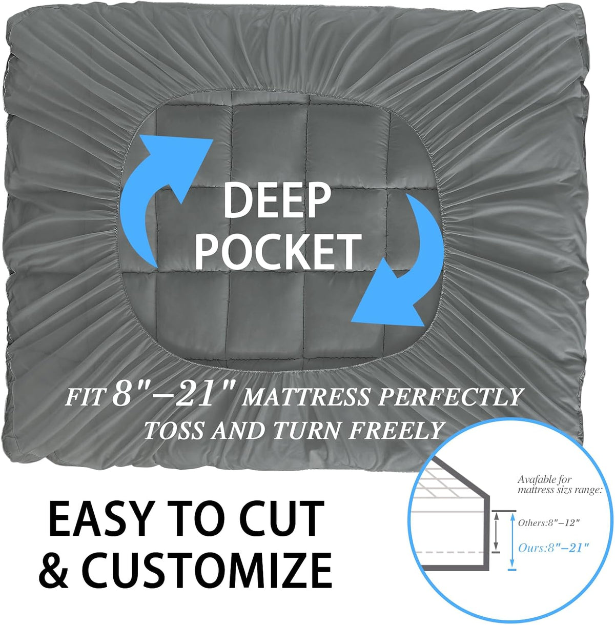 CYMULA Mattress Topper Queen Size - Extra Thick Cooling Mattress Pad Cover for Back Pain - Soft Mattress Protector Firm Bed Topper Pillow Top with 8-21 Inch Deep Pocket 3D Snow Down Alternative Fill