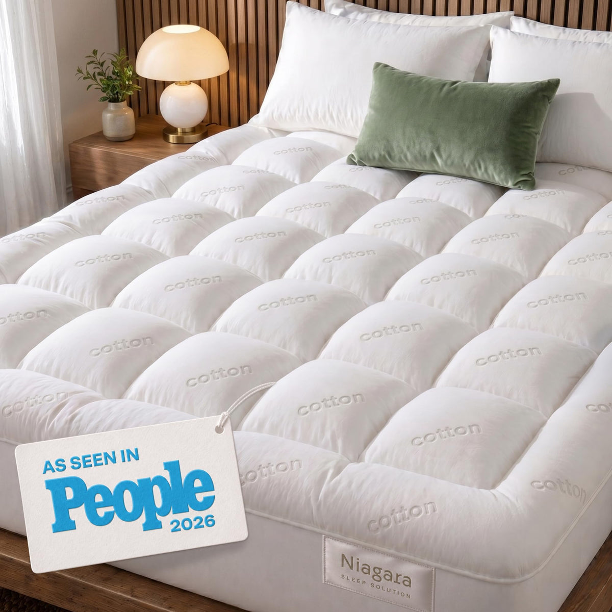 Niagara Sleep Solution 100% Cotton Top Queen Size Mattress Pad, Pillow Top