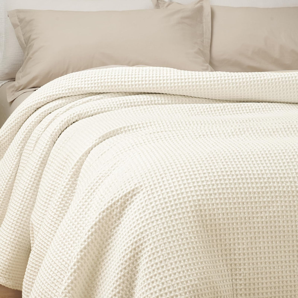 PHF 100% Cotton Waffle Blanket Lightweight Breathable, Twin Size, White