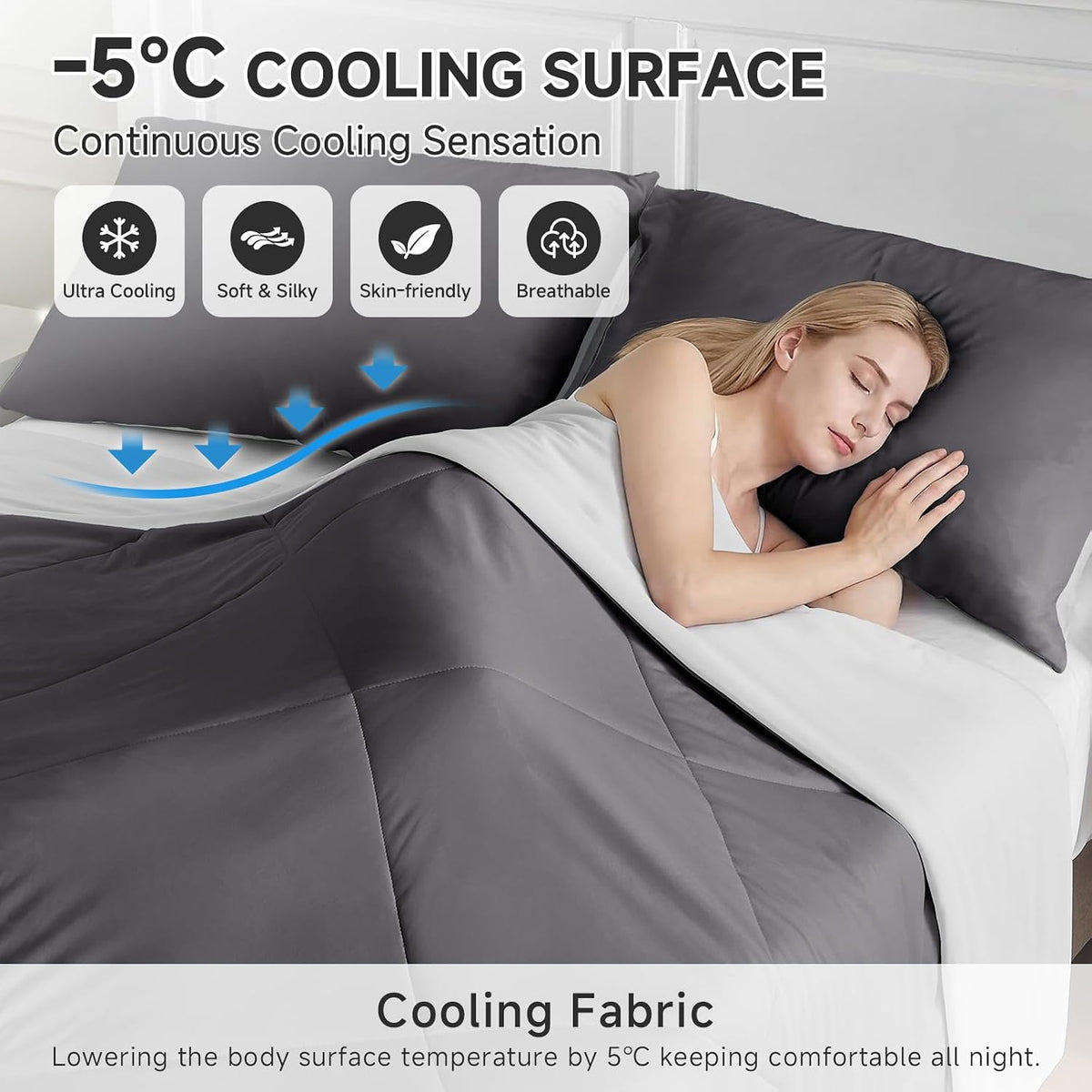 HOMFINE Cooling Comforter for Hot Sleepers Queen, Gray 90"x90"