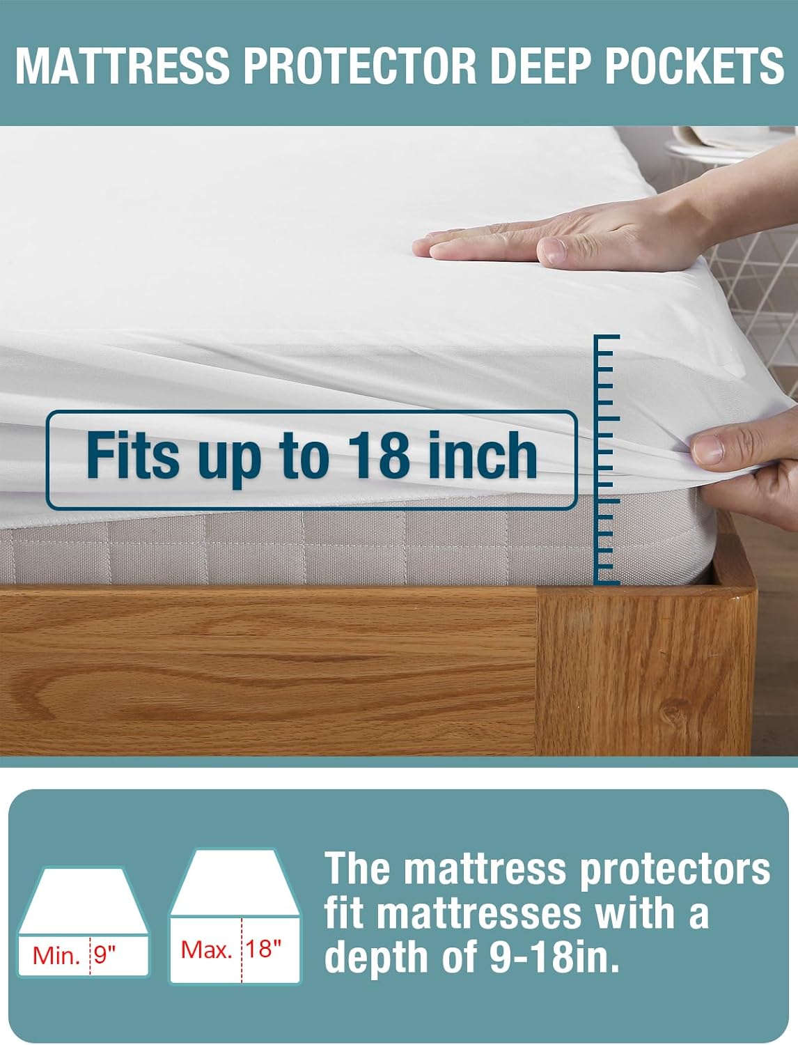Bedecor Queen Waterproof Mattress Protector,for 9-18 Inch Deep