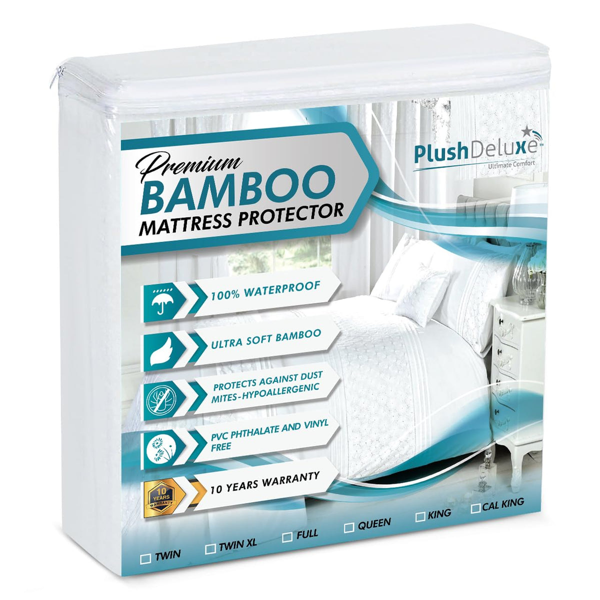 PlushDeluxe Bamboo Waterproof Mattress Protector, Queen Size, Ultra Soft