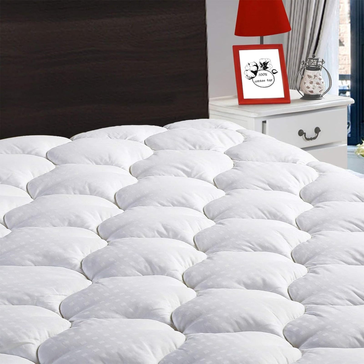LEISURE TOWN Cotton Queen Mattress Pad Fitted Quilted Mattress Cover,White
