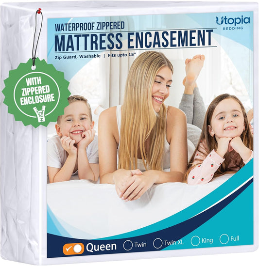 Utopia Bedding Waterproof Mattress Protector Queen Size, Zippered Mattress Encasement Bed Bug and Dust Mite Proof, Absorbent Six-Sided Mattress Cover